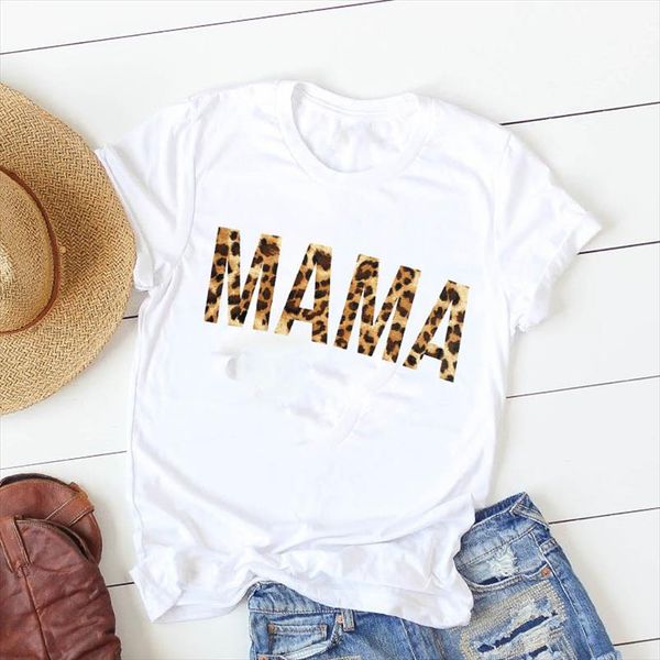 

painting t shirt plus size women leopard letters mama female mother women casual tshirt camisa mujer graphic tees t shirt, White