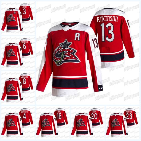 

columbus blue jackets 2021 reverse retro jersey riley nash max domi gustav nyquist zach werenski mikhail grigorenko seth jones cam atkinson, Black;red