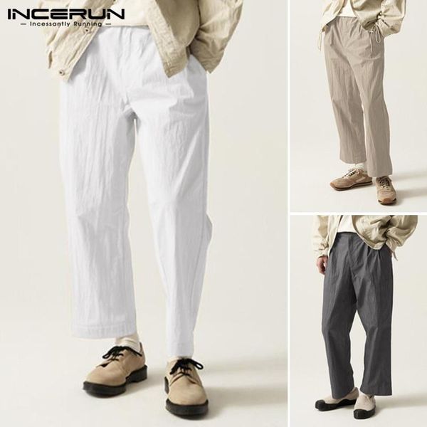 

men casual pants button cotton solid loose joggers business straight pants trousers men streetwear pantalones hombre 5xl incerun1, Black