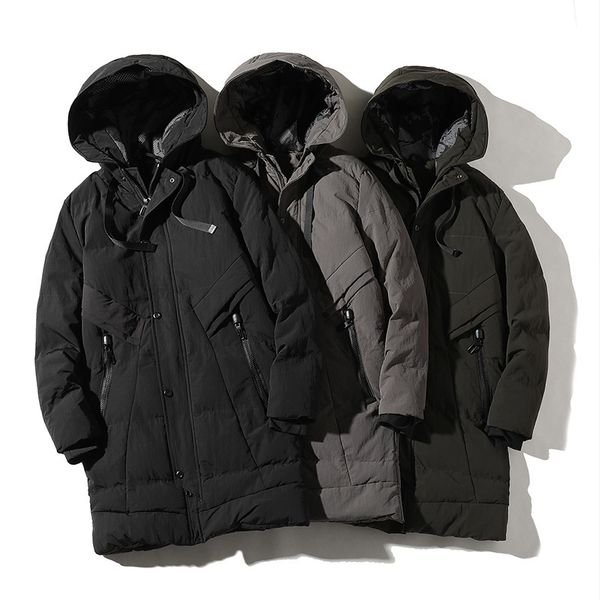 

long winter parka with hoodie solid color cotton quilted jacket male clothes, Black