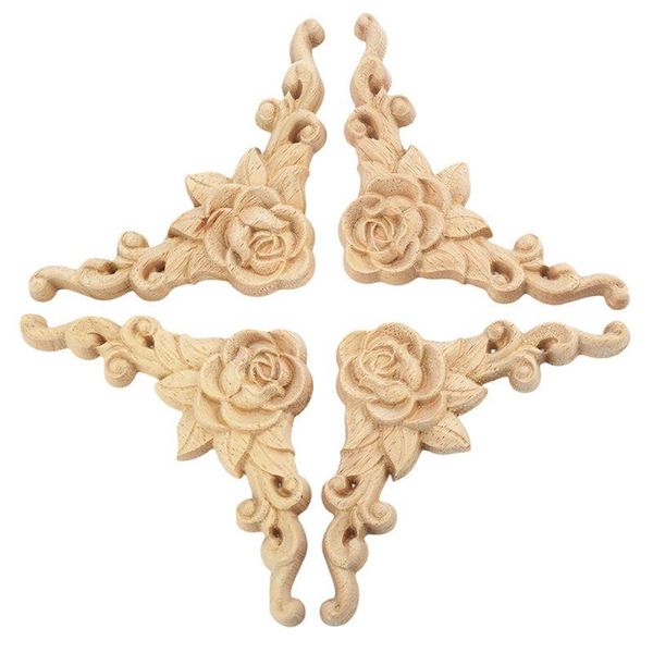 

decorative objects & figurines 4pcs 8*8cm wood carved corner onlay applique door cabinet rose unpainted european style
