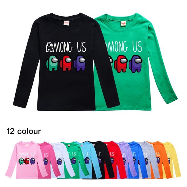 

7 styles game among us cartoon cute print long sleeves t shirt baby boys girls sweatshirt children kids tees sports sweater e112102, Blue