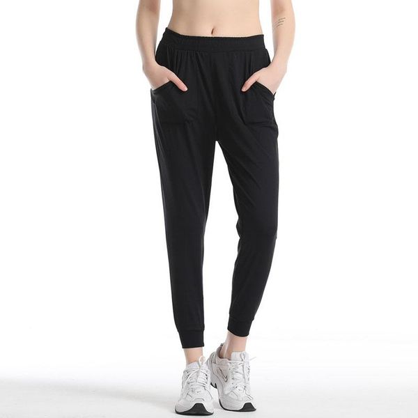 

yoga outfits casual pants high waist leggings sport women fitness loose with pockets breathable elastic gym workout running ootd tights, White;red