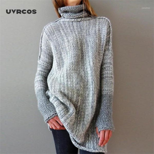 

uvrcos 2020 women's spring autumn turtleneck loose knitted sweaters women long style pullover sweater1, White;black