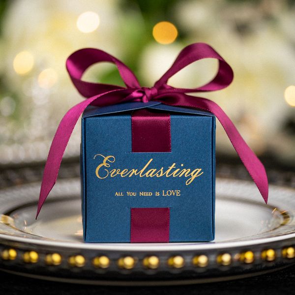 

candy case square return ceremony idea new style sugar carton wedding silk ribbon bow gift packing box sell well 0 78qs p1