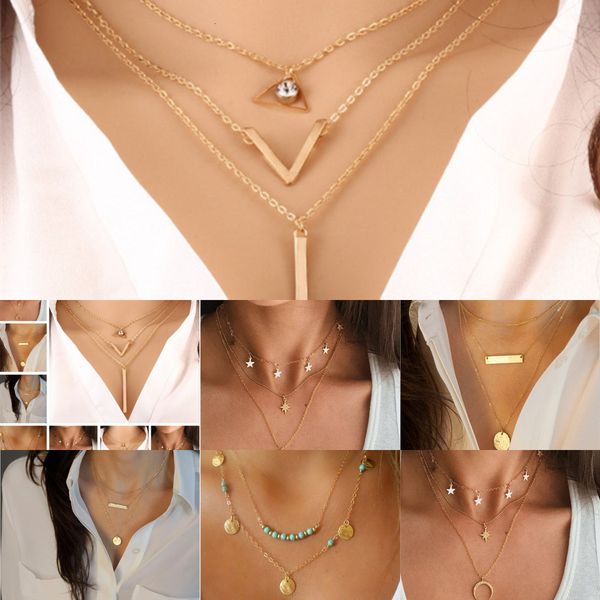 

pearls pretty boho choker diamond collier multilayer necklaces for women men bar layered tassel metal gold chain necklacvtw2