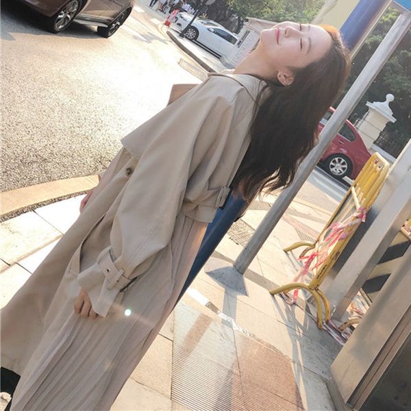 

mode 2020 autumn/single casual autumn breasted simple classic long trench coat woman with chic female vintage jacket w1pq, Tan;black
