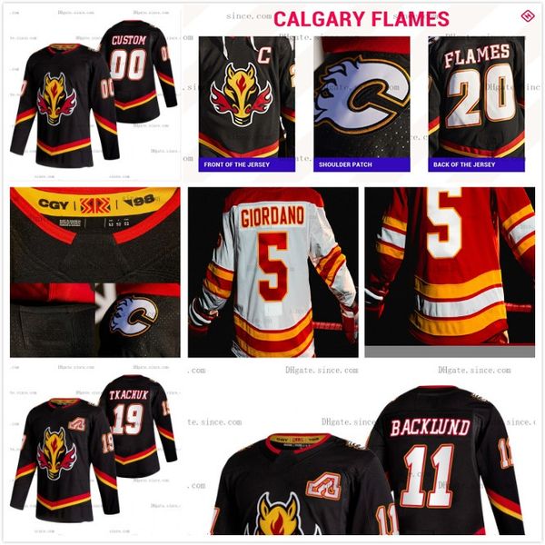 

calgary flames 2021 reverse retro matthew tkachuk jarome iginla gaudreau markstrom monahan bennett lindholm giordano jersey stitched custom, Black;red