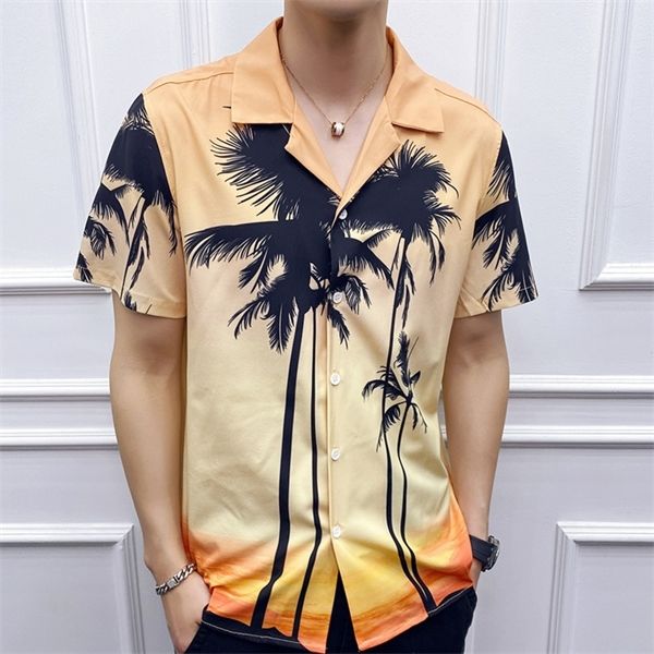 

slim 2020 fashion fit men's social shirts breathable comfortable casual blouse 4xl-l summer men flower shirt short sleeve c1212, White;black