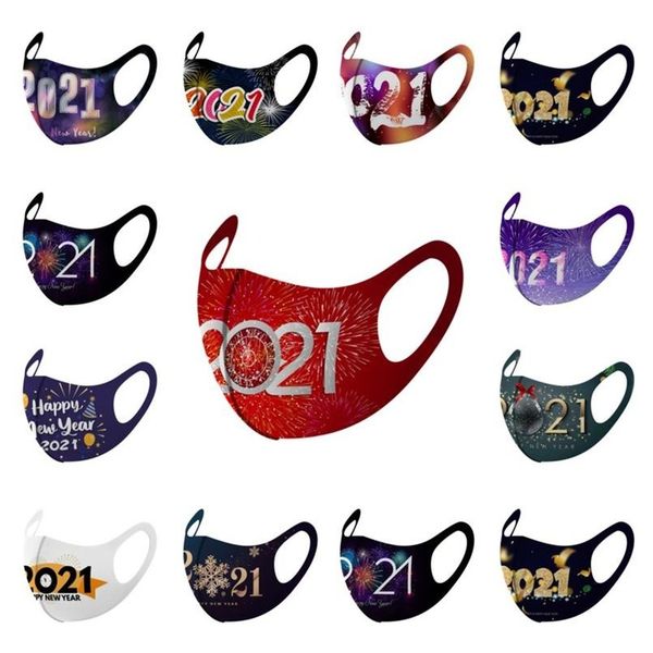 

2021 happy new year letters face mask christmas designer face mask women mens facemask masque party decorations reusable thin masks