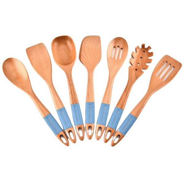 

atucoho store 7pcsilicone wood turner sup spoon spatula щетка скребок паста сервер сервер яиц билет кухня кухонные инструменты кухонные прин