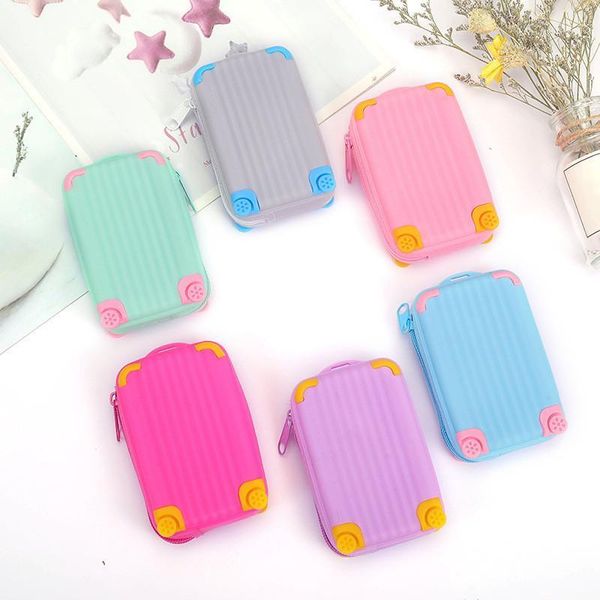 

silicone large capacity coin purse children suitcase card bag waterproof small fresh soft zipper storage bag1, White