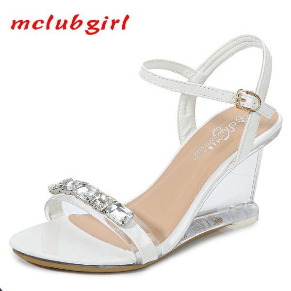 

mclubgirl 2021 new rhinestone-style wedge sandals women's summer 2021 new crystal transparent pumps wedge drag lfd, Black