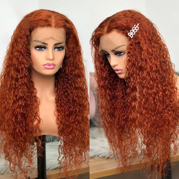 

lace wigs orange ginger color curly front wig #350 brazilian human hair for black women deep remy, Black;brown