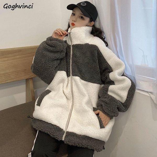

short style parkas women patchwork gray pocket windproof womens streetwear outwear fashion harajuku loose casual overcoats chic1, Black