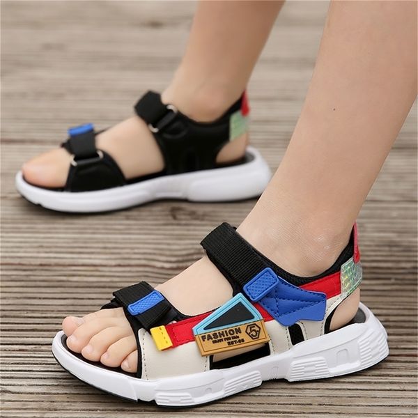 

ulknn boy's sandals summer new style 6 beach shoe 8 big boy 10 anti-slip soft-sole 12-year-old young student's y201028, Black;red
