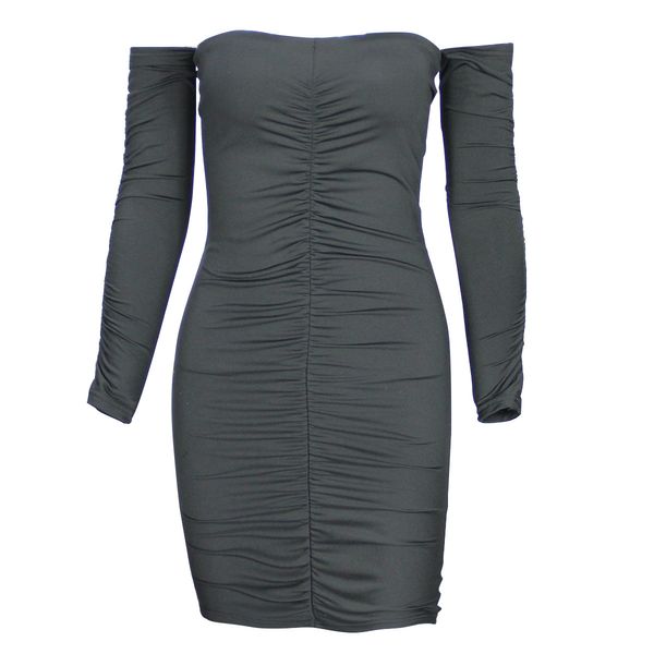 

womens fashion dressword collar ladies dress long sleeve pleated bag hip skirt xl 7ve1arnudd, Black;gray