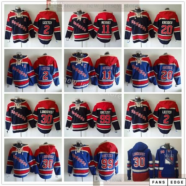 

new york rangers hockey hoodies jerseys 30 henrik lundqvist 99 wayne gretzky 11 mark messier 2 brian leetch 20 chris kreider blue hoodies, Red