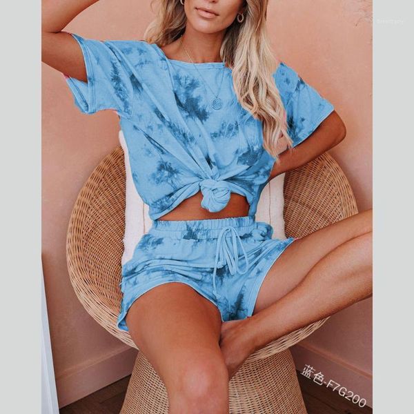 

wepbel clothing suit elastic fashion summer new women's tie-dye t-shirt + shorts fashion casual1, Gray
