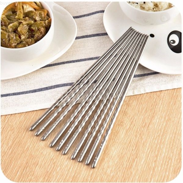 

1 pairs stainless steel anti-skip thread style durable sliver chopsticks food chop sticks kitchen accessories