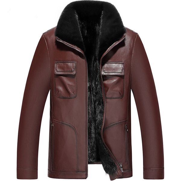 

winter jacket real mink fur jackets genuine leather coats thickening warm outdoor jackets fur collar snow overcoat plus size dhl ups, Black