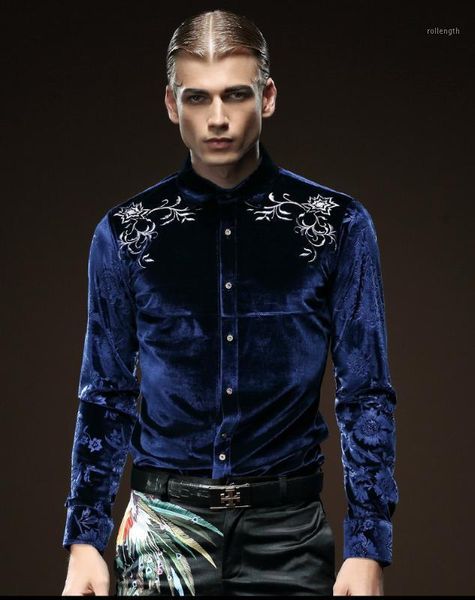 

fanzhuan new male fashion men's man embroidered long sleeved solid color blue collar slim blouse shirt 5120581, White;black