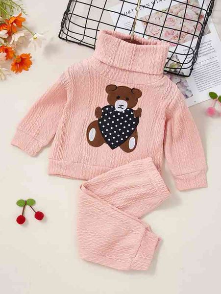 

baby bear embroidery turtleneck sweatshirt & pants she, White
