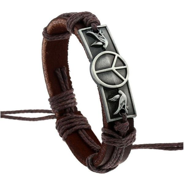 

peace bird new handmade woven vintage bronze charm brown genuine leather bracelets men women jewelry wholesale acc qylfcy, Golden;silver