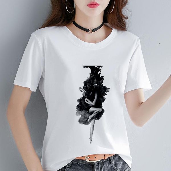 

t shirt women artistic ink painting t-shirt summer 2019 new summer fashion tshirt female harajuku aesthetics tees clothing, White