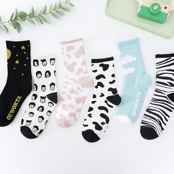 

black and white striped cow socks cotton harajuku cute pile socks couple
