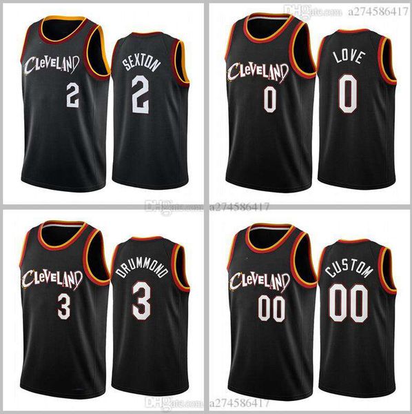 

men cleveland cavaliers 2 sexton 0 kevin love 2020-21 black city jersey, Black;red