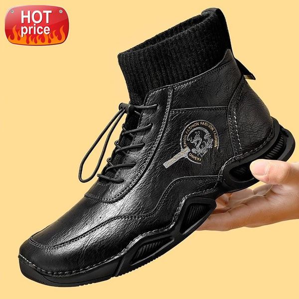 

2020 winter new large size men's handmade leather boots fashion outdoor non-slip motorcycle boots comfortable soft flat boots46 #6s0n
