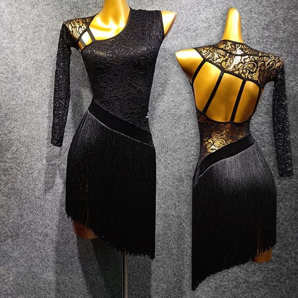 

tassel evening dress lace latin dance dress ladies new salsa dance ballroom carnival carnival, Black;red