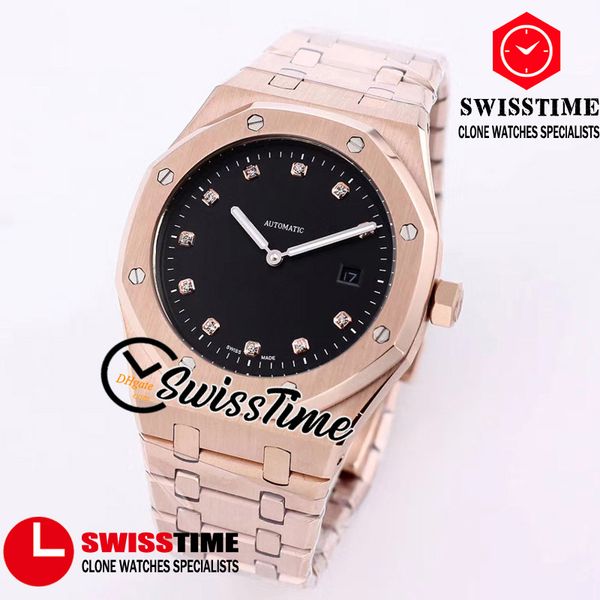 

sale new 41mm jumbo 15207 15207or a2813 automatic mens watch black dial diamond mark rose gold steel bracelet luxury watches swisstime a17a, Slivery;brown