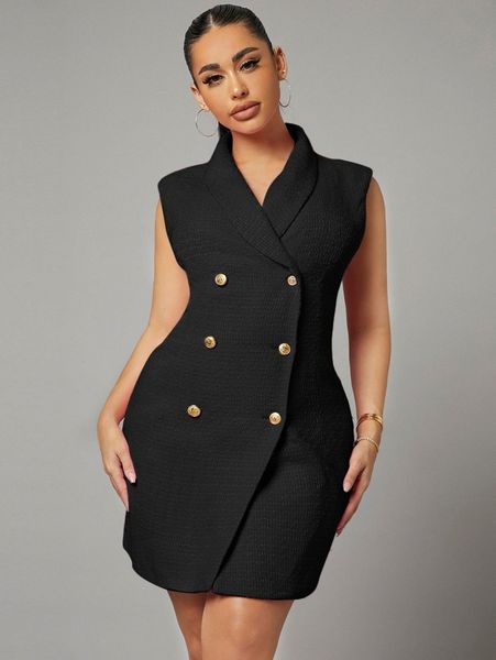 

solid double breasted blazer dress p8hh#, White;black
