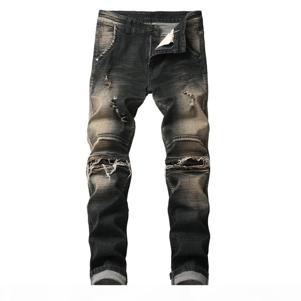 

mens winter jeans hip hop rock men pants clothes jean homme distressed ripped denim biker jeans masculino, Blue