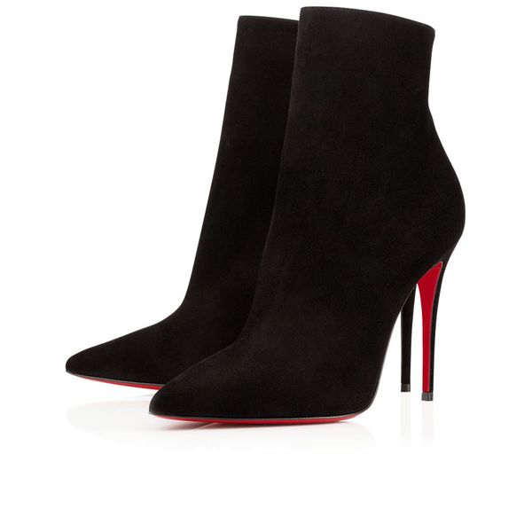 

pointed toe thin heels boot for woman shoes red soles pumps eloise leather ankle boots eloise booty 100mm winter fashion shoes, Black
