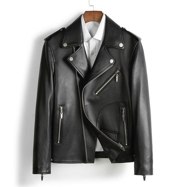 

men's leather & faux locomotive coat handsome haining sheep clothing jacket fashion, Black