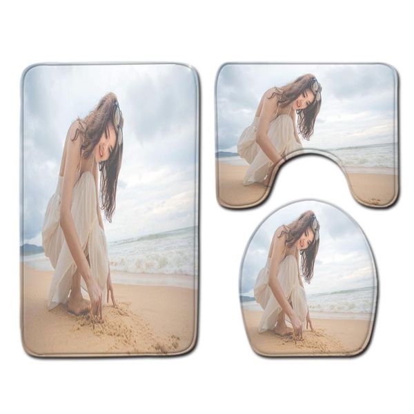 

bath accessory set bathroom with non-slip rugs toilet lid cover and waterproof mat 3pcs fashionable woman sandbeach theme