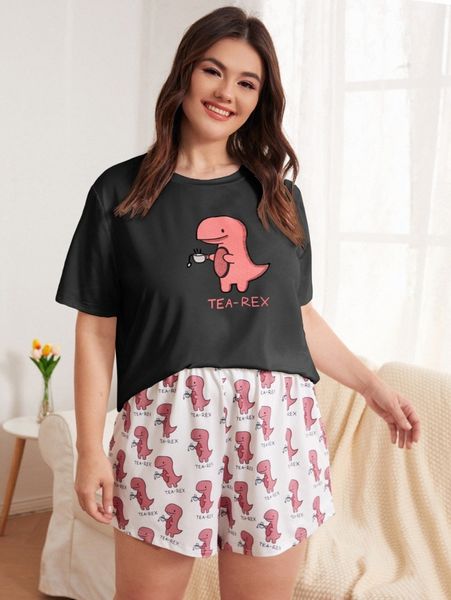 

plus cartoon and letter graphic sleep tee j9x9#, Black;white