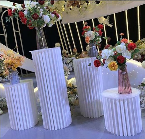 Festa de evento Suprimentos Papel Dobrável Cilindro Pedestal Display Rack Pillars Titular para DIY Casamento Casa de Férias Sobremesa Bolo Da Mesa De Bolo Colunas