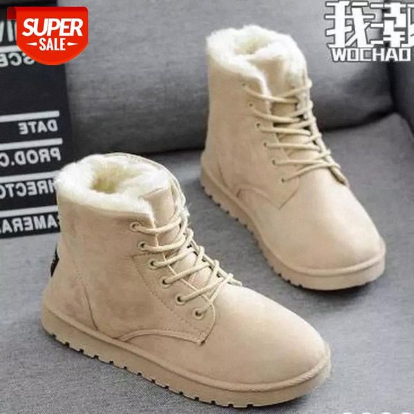 

snow boots 2019 warm fur plush women winter boots shallow round head suede ankle women shoes lace-up winter shoes woman #yk1p, Black