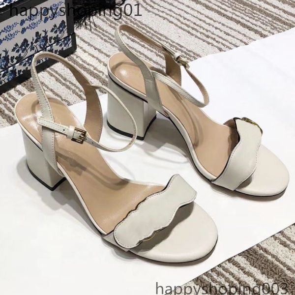 

women sandal high heels leather dress wedding shoes shoes double letters heel sandals ladies shoes mid-heel sandal, Black