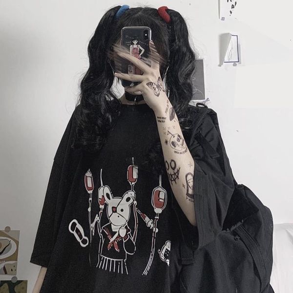 

women harajuku pastel goth clothing summer ladies t shirt short sleeve tshirt korean tee kawaii gothic grunge clothes, White