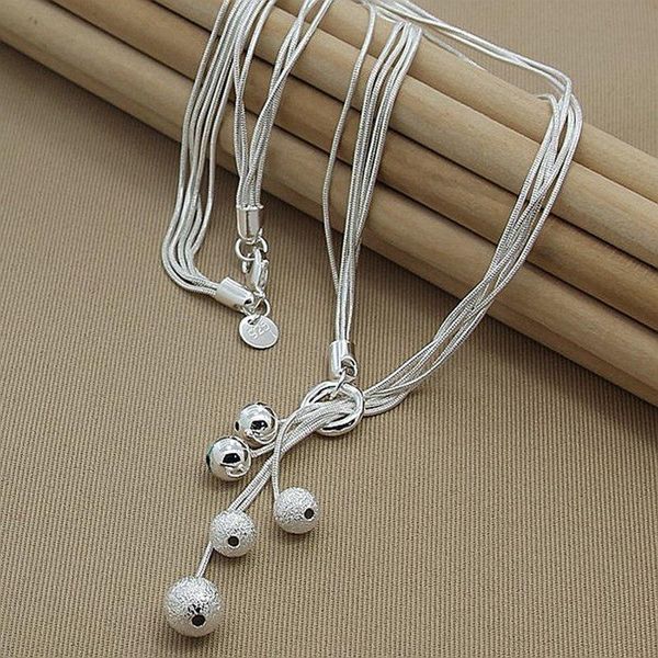 

chains 925 sterling silver five snake chain frosted smooth bead ball necklace women wedding engagement fashion jewelry