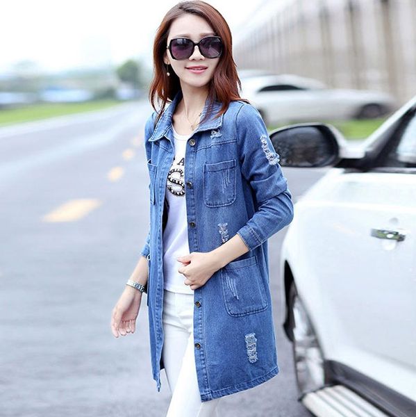 

long denim jacket 2020 women vintage slim autumn winter outerwear fashion single breasted bomber jackets overcoat plus size 5xl, Tan;black