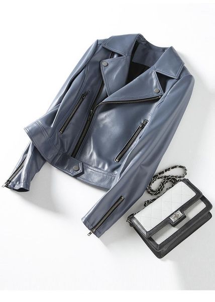 

yrfashion ladies genuine leather jackets.chic ,trendy ,vintage sheepskin, motor jackets1, Black