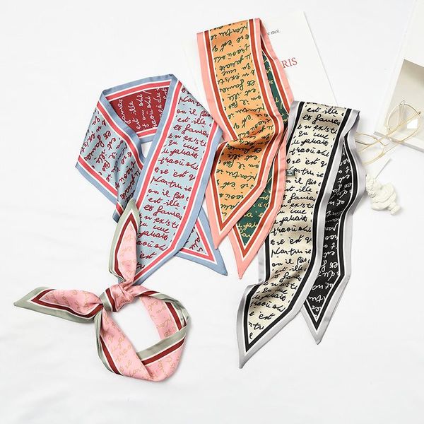 

spring and summer casual pointed small silk scarf, art decoration, autumn all-match tie bag ribbon scarf ponchos and capes, Blue;gray