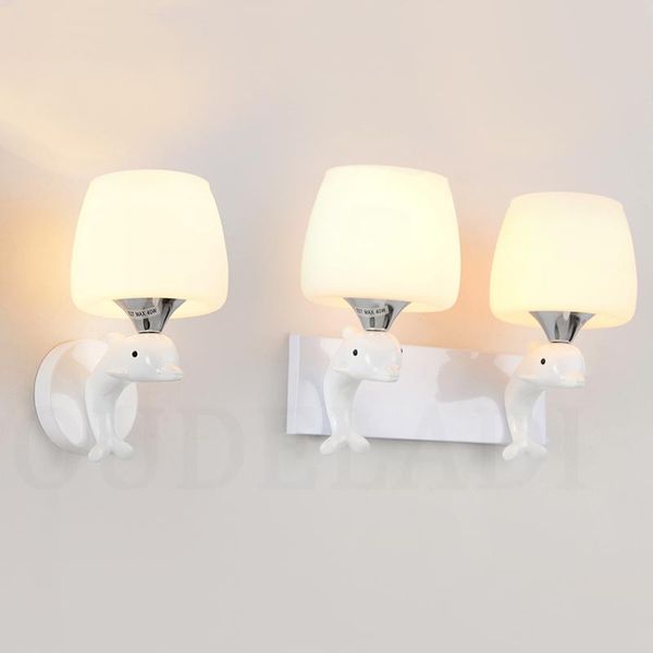 

wall lamp modern glass resin dolphin lamps e27 g4 creative children's bedroom living room illumination bedside