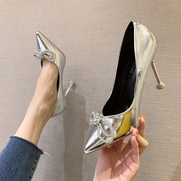 

2020 new women's fashion finger at toe toe, stiletto high heels shiny silver only shoes fce0, Black